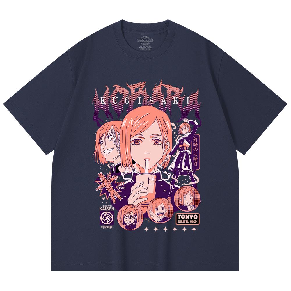 230 Gsm 100% Cotton Jujutsu Kaisen V16 Nobara Print Unisex Heavy Cotton T Shirt