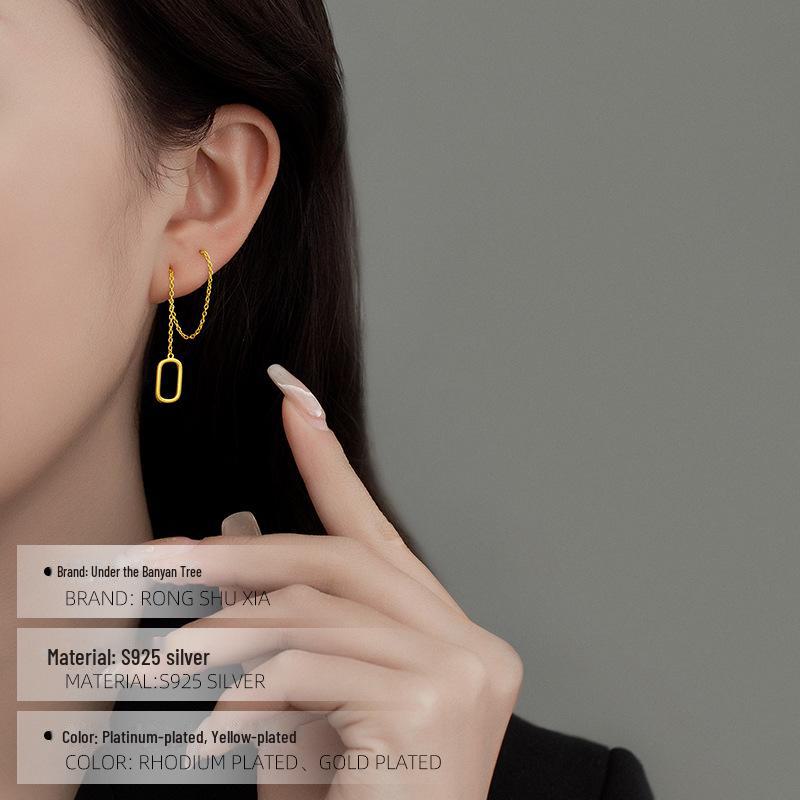 Orecchini Pendenti Lunghi Geometrici con Nappa in Argento Sterling S925 Banyan Tree per Donna - Nuovo Stile