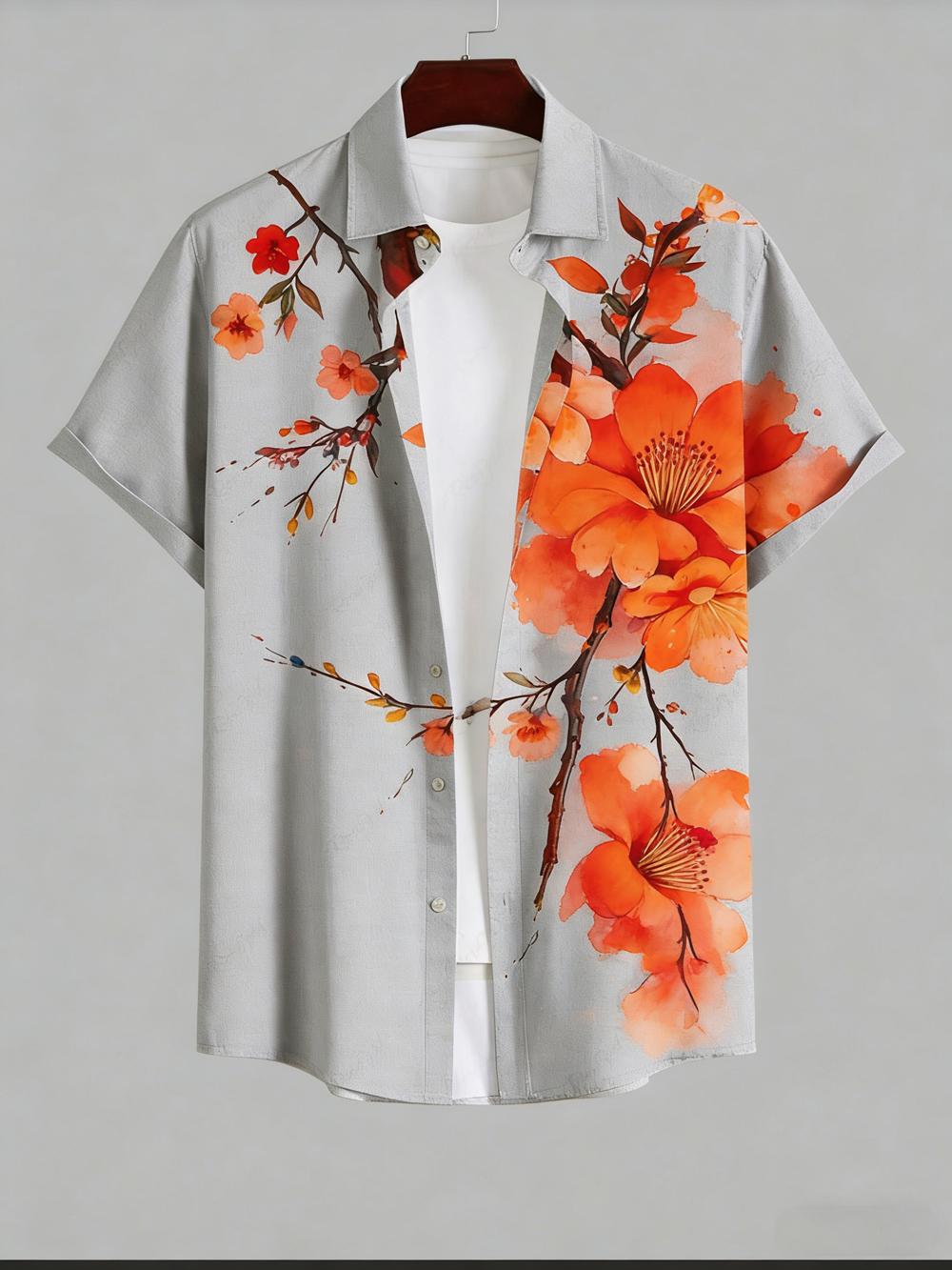 2026 Men s Short Sleeve Shirt Natural Flower Plant 3D Printed Shirt Summer New Men s Vacation Casual Social Top Men s S