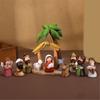 Christmas Cartoon Nativity Scene Miniature Figurines Set Resin Manger Scene Statues Ornaments for Home Decoration Collectible Gift