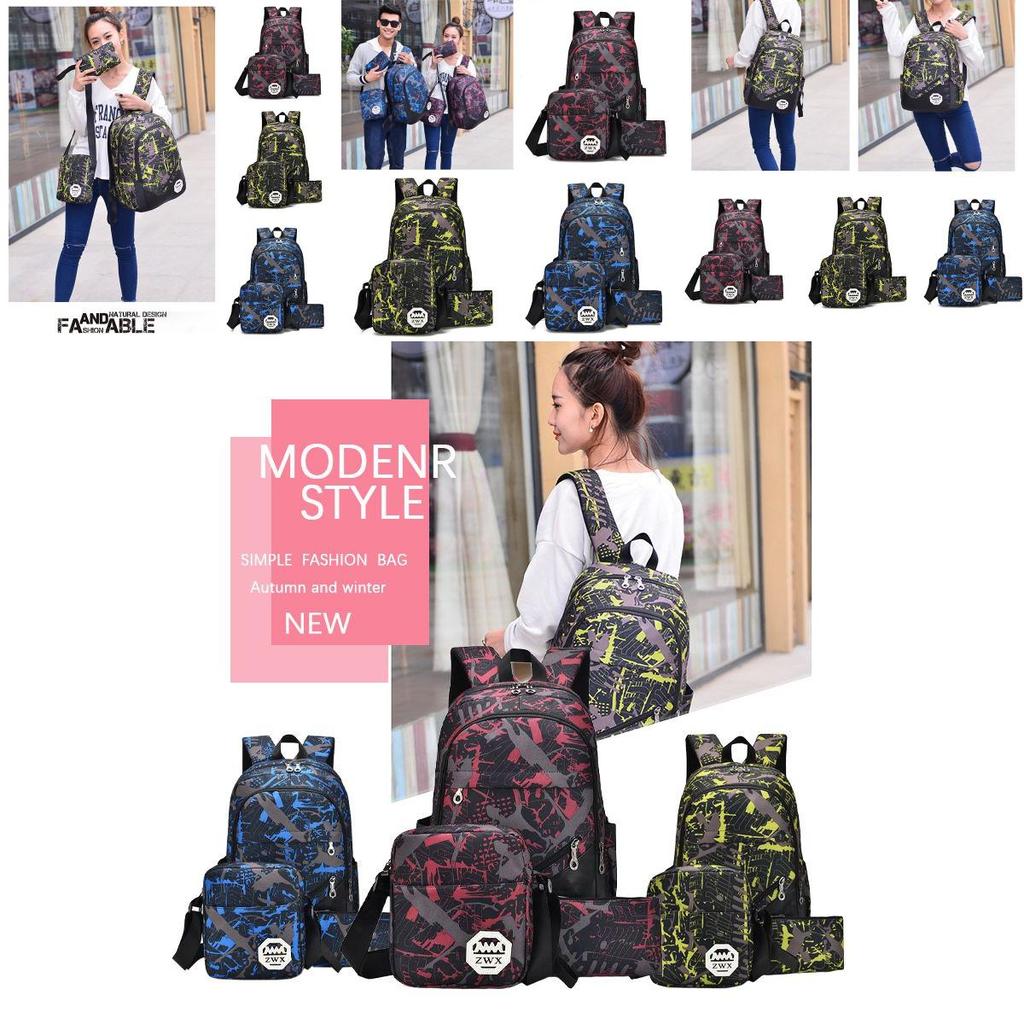 Stylish And Waterproof Canvas Backpack Set With Usb Charging For Men And Women