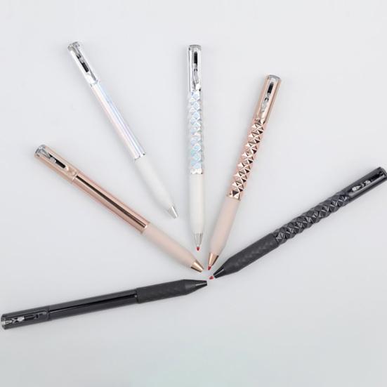 Geometric Metallic Crinkle Pen Crunchy Sensory Pen Morphing Ballpoint Pen for Stress Relief 0.5mm Retractable Gel Pen for School Office