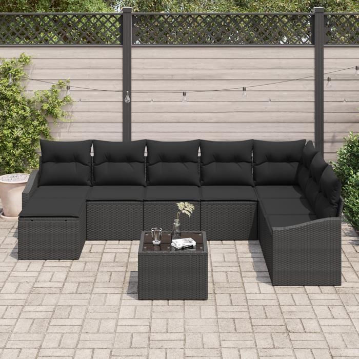 VidaXL Ensemble de Canapé de Jardin de 9 Pièces avec Coussins Beige Poly Rattan 3346853