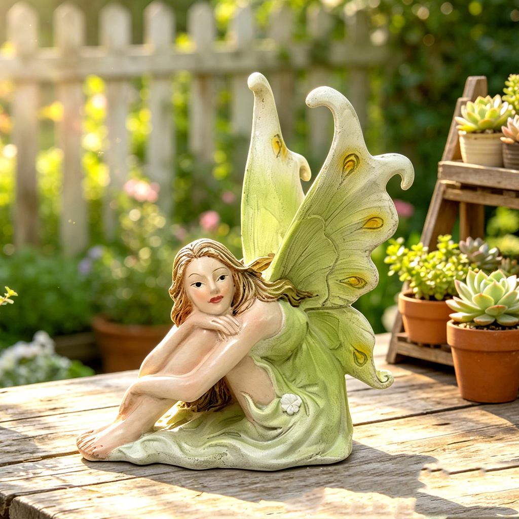 Fairy Figurine Garden Ornament Resin Fairy Statue Decorative Miniature Fairy Sculpture for Indoor Outdoor Home Garden Patio Decoration
