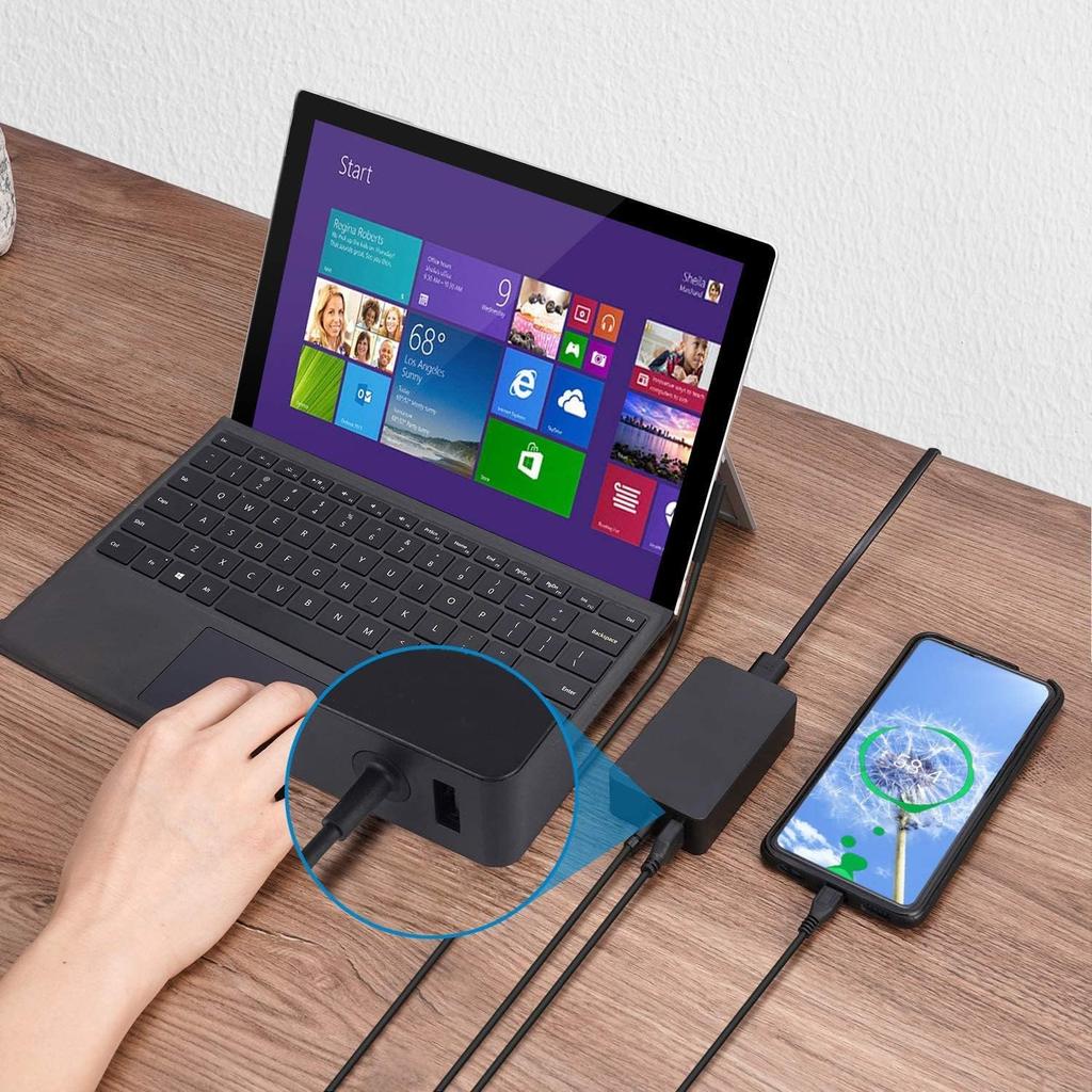 Surface Pro Surface Laptop 65W 15V 4A Power Compatible with Microsoft Surface Pro Surface Laptop Surface Go Surface Book and Fast Power Adapter