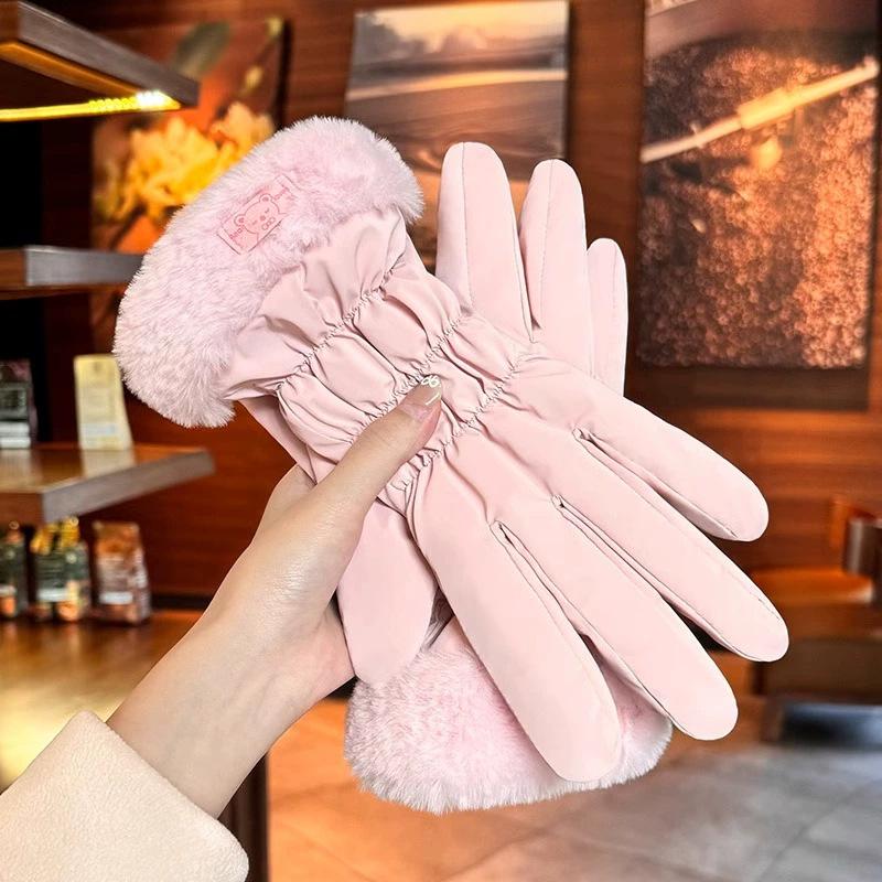Autumn and Winter Fashion Cute Student Warm Outdoor Windproof Velvet Thickened Women's Bicycle Ski Riding Gloves
