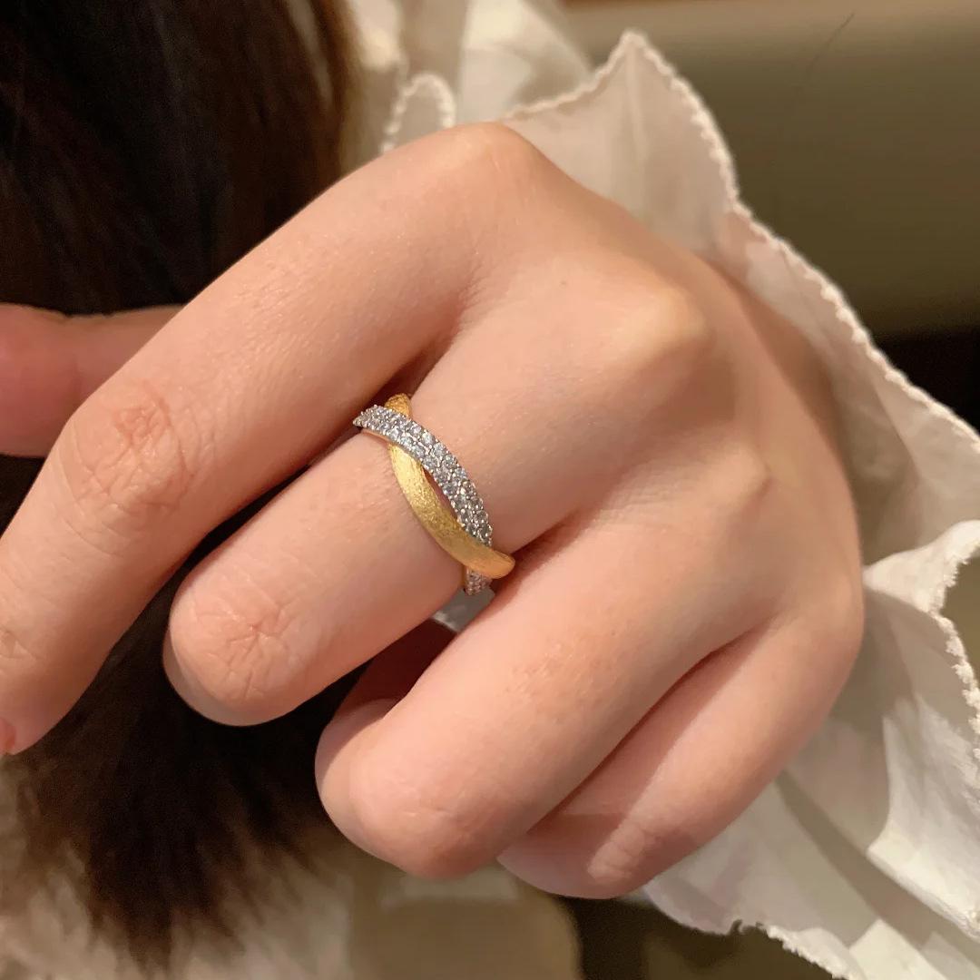 

Classic style brushed leaf inlay diamond retro rings for women inlay diamonds Female Ring banquet layering style jewelry gift resizable