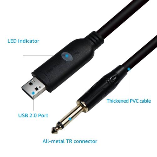 DSD TECH SH-AU20B USB to 6.35mm TS Audio Adapter Supports 96Khz 24-bit Sampling Rate