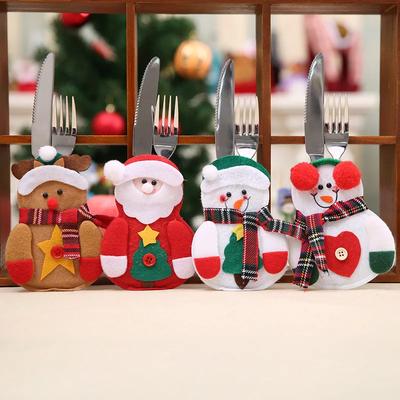 Christmas Tableware Holder Bags Christmas Hat Fork Knives Cutlery Bags Christma Party Decorations New Year Table Ornament