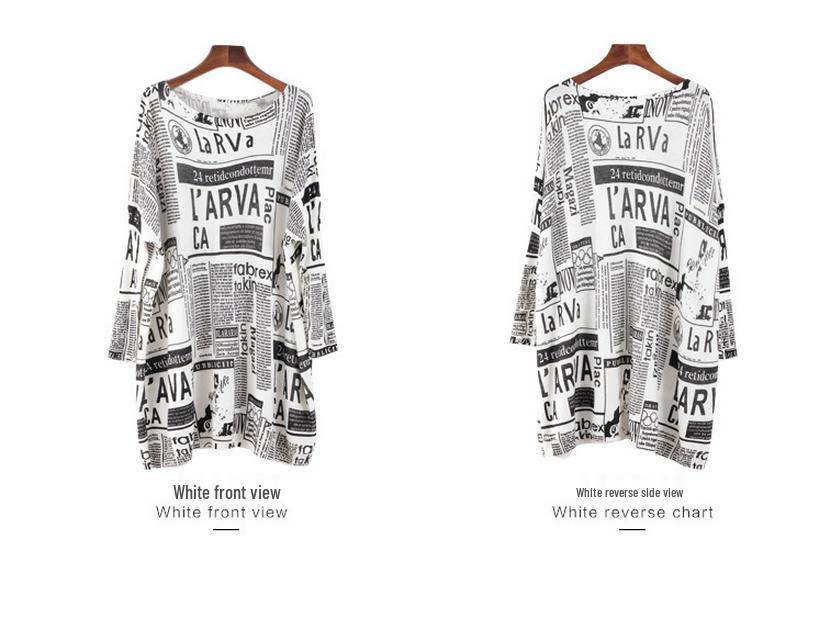 Autumn Plus Size Women's Newspaper Print Loose Knit Sweater