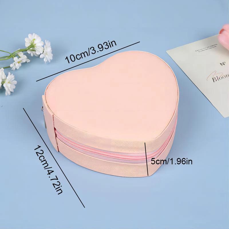 Heart-Shaped Jewelry Box Portable Travel Necklace Pendant Ring Earrings Storage PU Leather Zipper Cute Jewelry Organizer Box