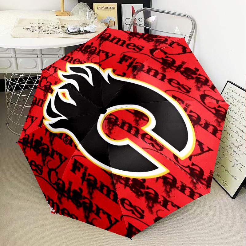 Flames Hockey Team Logo Umbrella Folding umbrella, automatic umbrella 8-Frame for Travel, camping Use Gift for Halloween Christmas