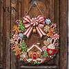 Rustic Holiday Wall Hanging Decor Gingerbread Man Wreath Wooden Sign for Front Door, Retro Christmas Plaque with Seasonal Festive Entryway Candy Cane