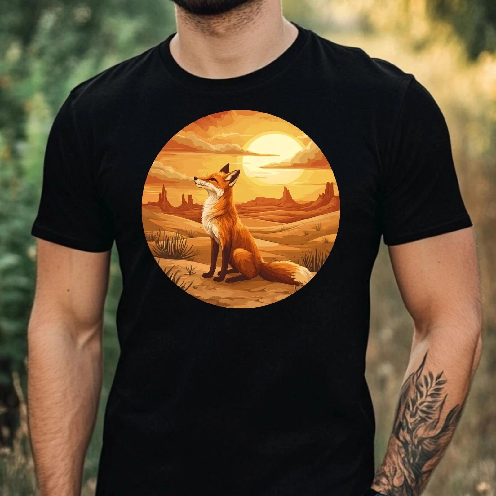 T-Shirt Herren Fuchs Wüstenlandschaft Motiv Baumwolle Größe XS bis 5XL XXL