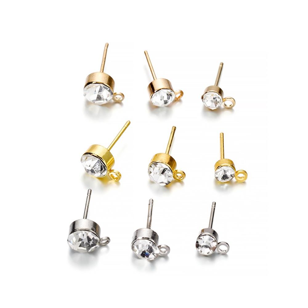 50 Stück/Lot 4 5 6 mm klare Strass-Ohrstecker Ohrstecker mit Schlaufe passend für DIY-Ohrringe, Schmuckherstellung, Zubehör