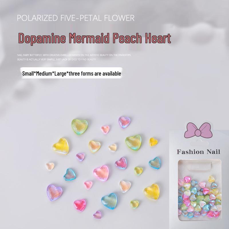 

50-Piece Icy Transparent Mermaid Heart & Macaron Peach Nail Art Decorations