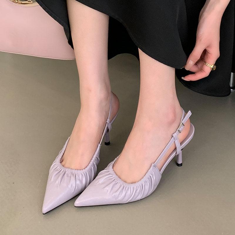 Fashion Footwear Pointed Toe Pumps Ladies High Heels Shoes New In 2025 Female Slingbacks Fashion Pleated Women Thin Heels Shoes