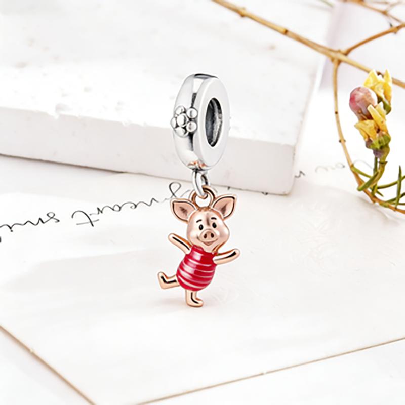 Silver 925 Disney Cartoon Charm Fit Original Bracelet Mickey Winnie Stitch Pooh Bead Pendant DIY Jewelry Making Accessories Gift