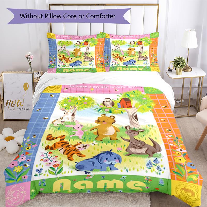3pcs Custom Name Animals Bedding Set Duvet Cover Closure Includes 1 Duvet Cover & 2 Pillowcases, Soft and Comfortable for All Seasons.