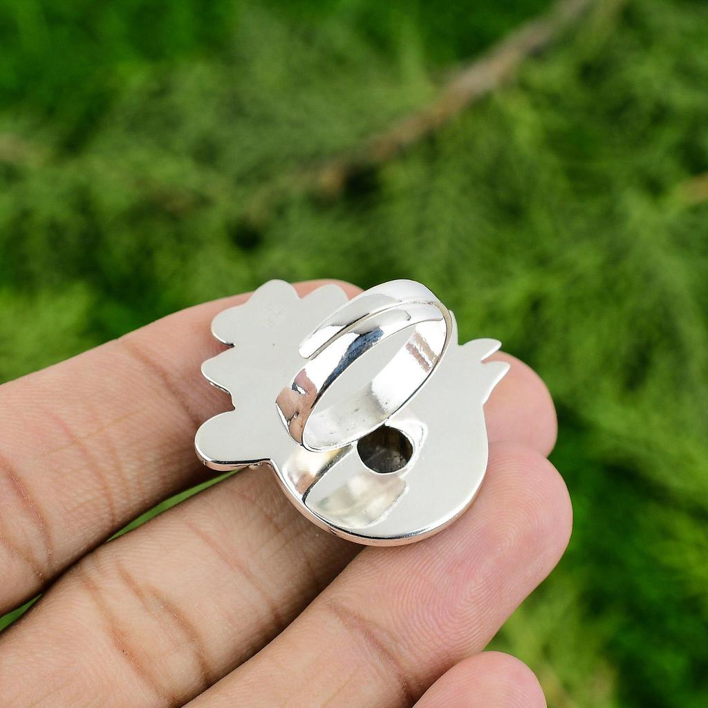 Gift For Her Natural Labradorite Statement Flower Adjustable Ring 925 Silver