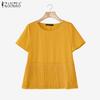 ZANZEA Women Casual Round Neck Summer Patchwork Short Sleeve Blouse