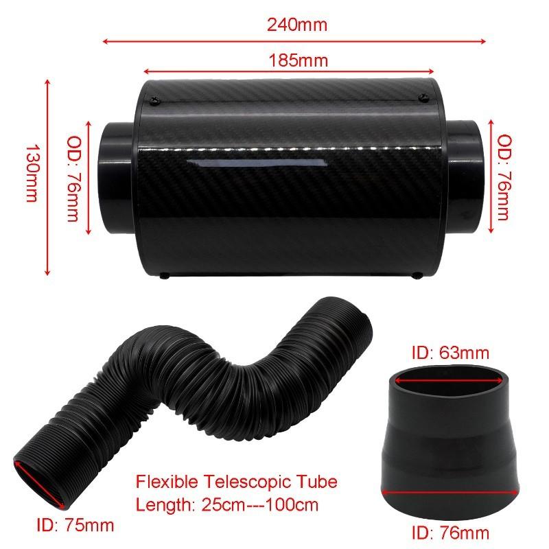 Air Intake Kit With Intake Turbine Universal Car Carbon Fiber Cold Feed Induction Air Intake Box