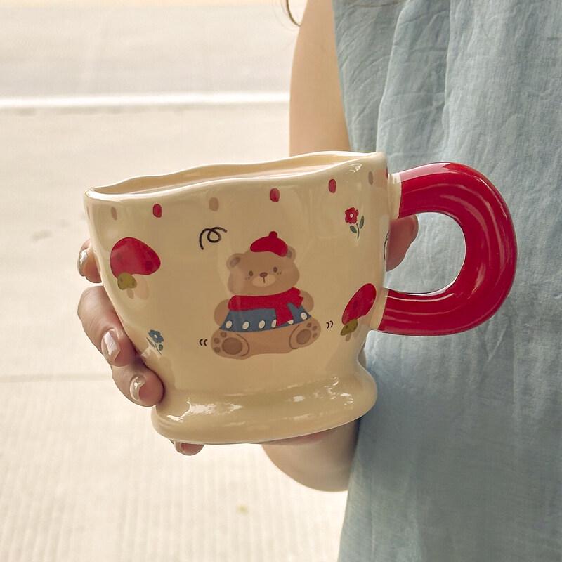 Starry Cute Bear Ceramic Mug with Lid  Spoon