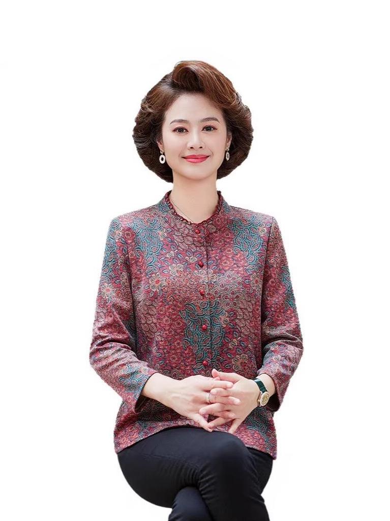 Elegant Plus Size Wool Coat for Middle-Aged and Elderly Women, Long-Sleeve Lightweight Cardigan, Perfect for Spring and Autumn
