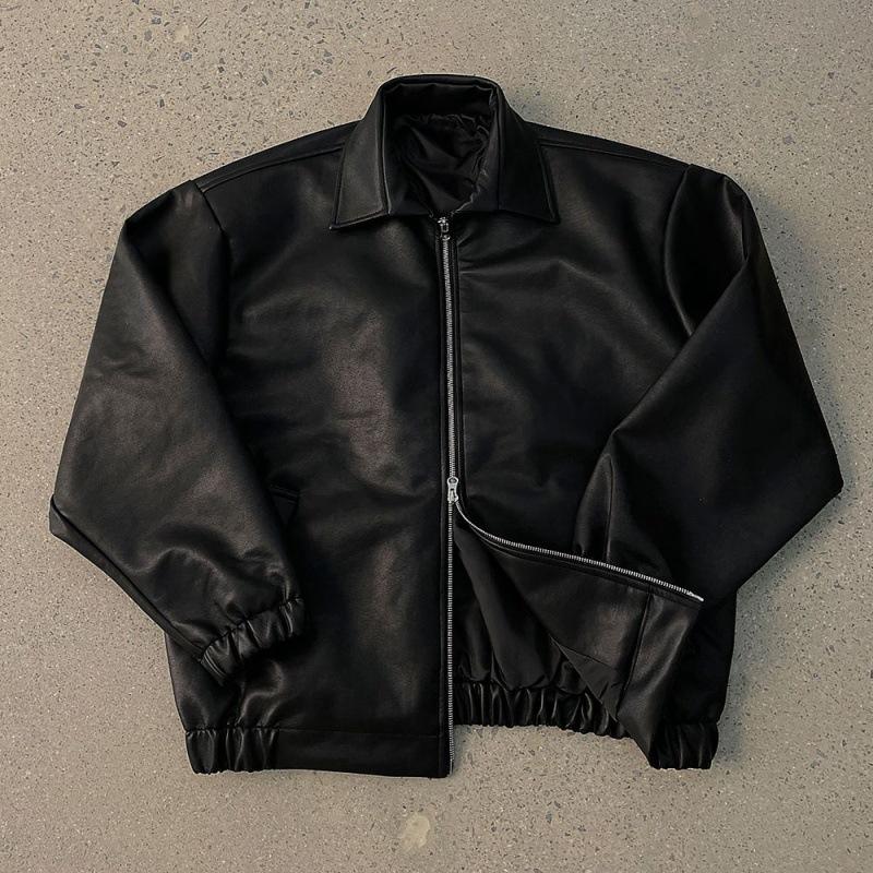 Simple Retro Lapel Leather Jacket for Men Spring Loose Motorcycle Leather Jacket Korean Style Trendy Handsome Jacket