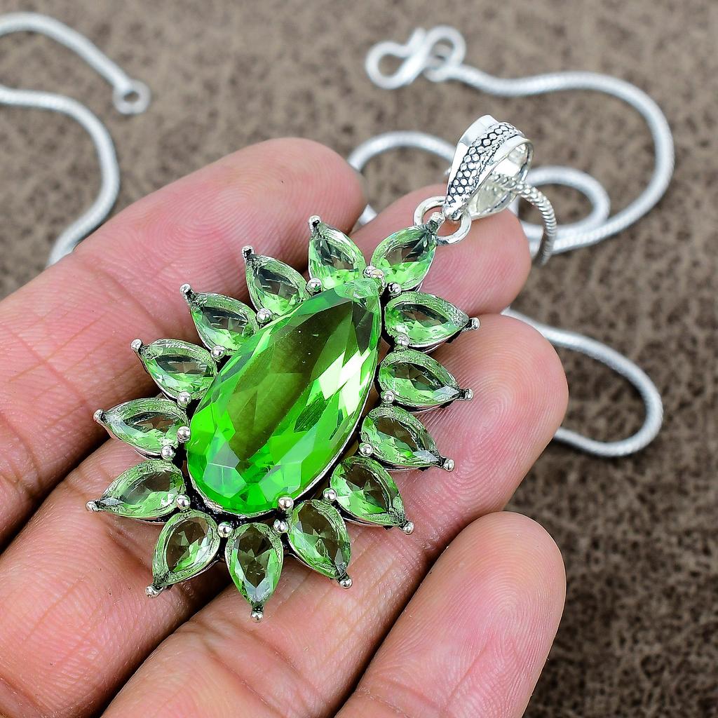 Tsavorite Gemstone Handmade 925 Sterling Silver Jewelry Pendant 2.48" KKG-298