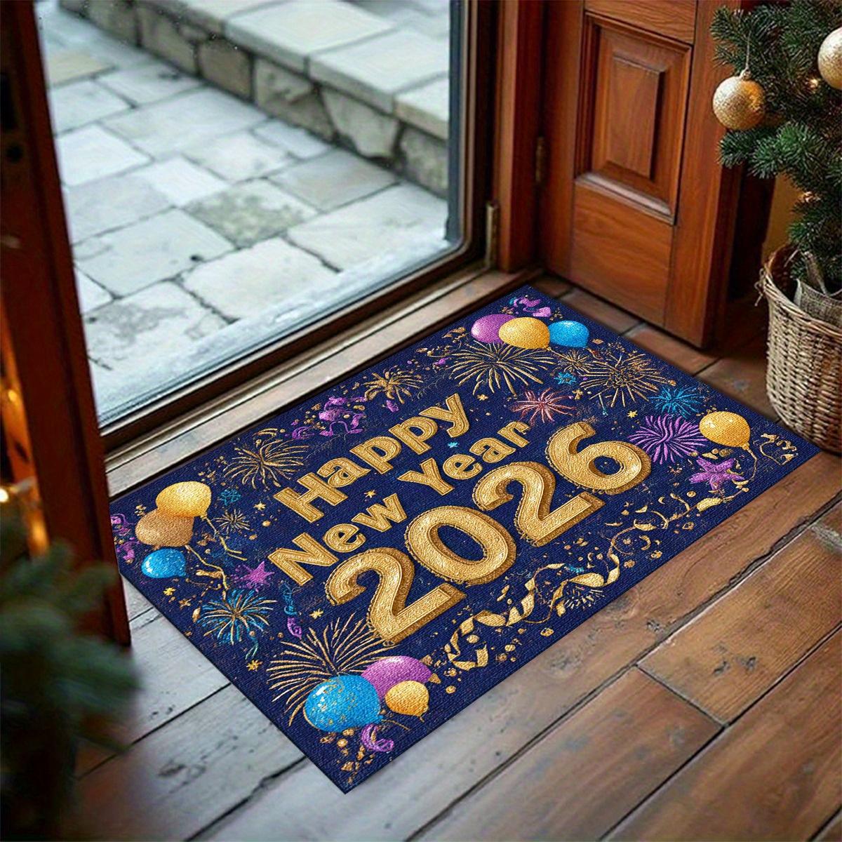 New Year Carpet Mat Rug Home Decoration Festive Fireworks Gift Pattern Entrance Door Mat Door Mat Entrance Welcome Mat 30x50cm
