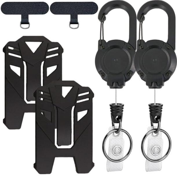 Black Leather Retractable Badge Reel Keychain with Spring Buckle for Backpacks