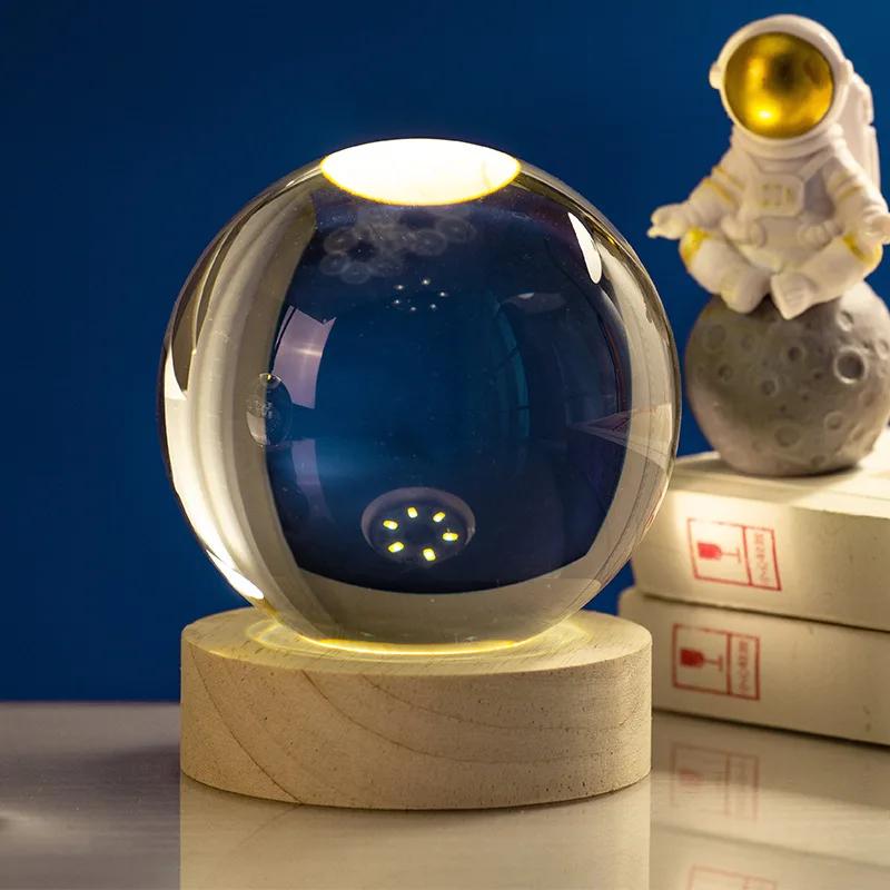 USB Plug-in 3D Crystal Ball LED Night Light Moon Galaxy Projectors Bedroom Decor Night Lamp Creative Gifts for Kids Couple