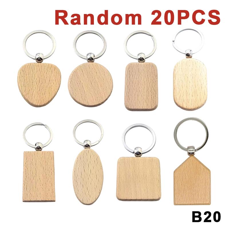 10/20/50Pcs Various Shape Blanks Wood Keychains Suitable For Laser Engraving Gift Diy Tag Laser Keychain Making Name Logo Gift