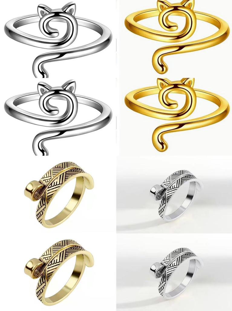 Anello Gatto Geometrico Europeo & Americano, Design Aperto Regolabile, Ornamento Animale Lavorato a Maglia per Dita.