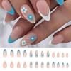 24 Pcs Simple Pink Press On Nails With Silver Glitter Powder Decor Removable Fake Nail Tips Set