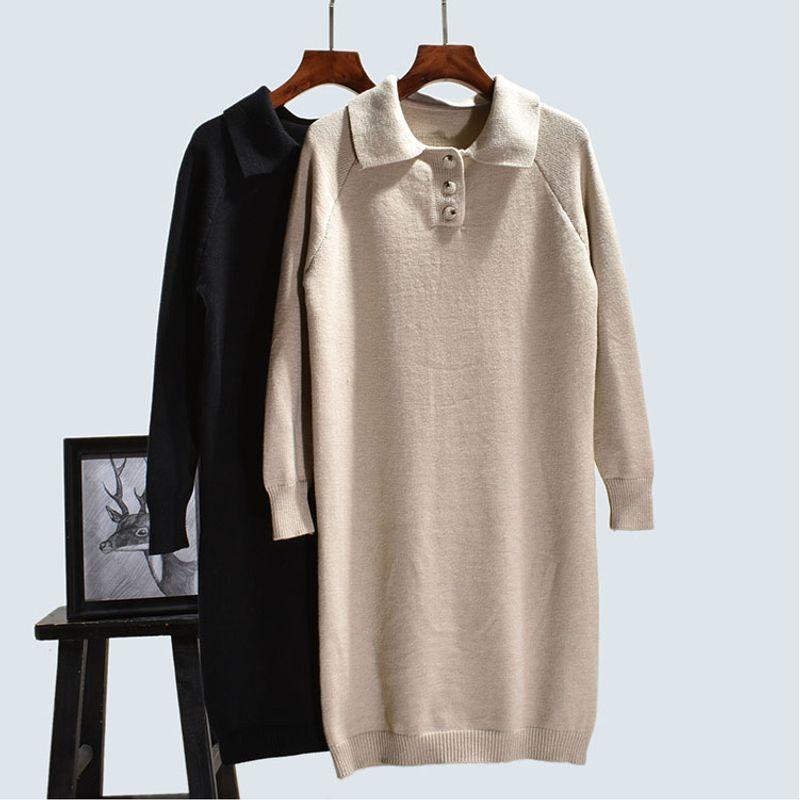 Thickened New Autumn and Winter Easiest for Match Mid Length Long Length Sweaters Mid-Length Dress Lapel