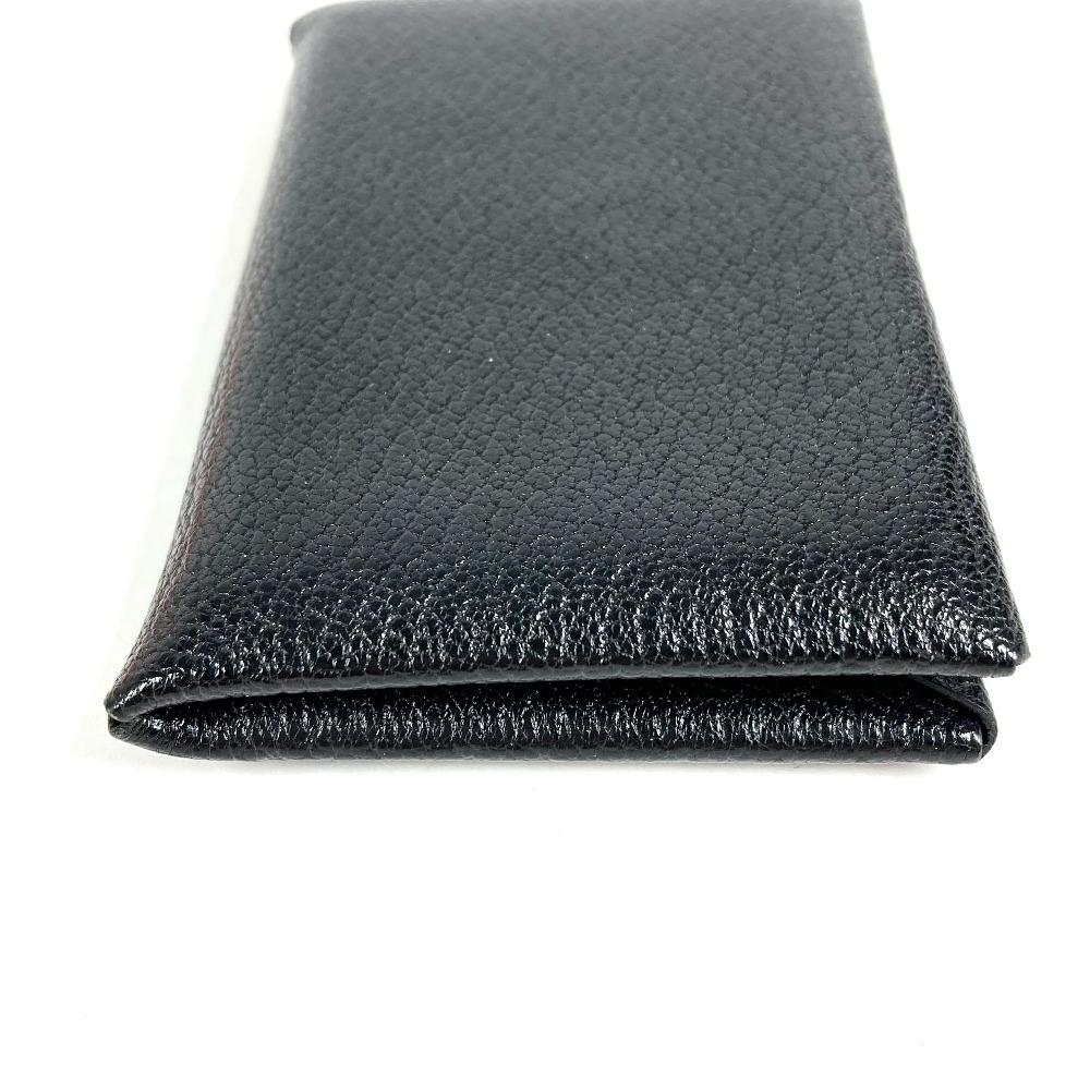 HERMES Wallet Calvi SilverHardware Small Bifold Card Case coin purse Black