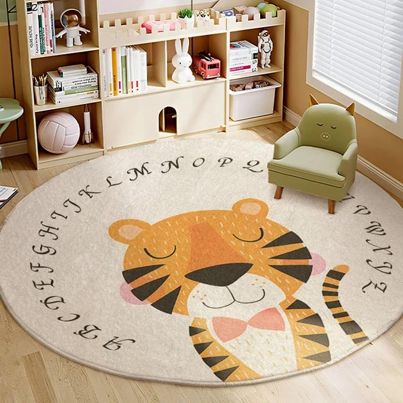 

Lion Pattern Carpet Cute Round Fluffy Soft Plush Rug for Bedroom Living Room Thick Floor Mat Cartoon Decor Diameter 80cm