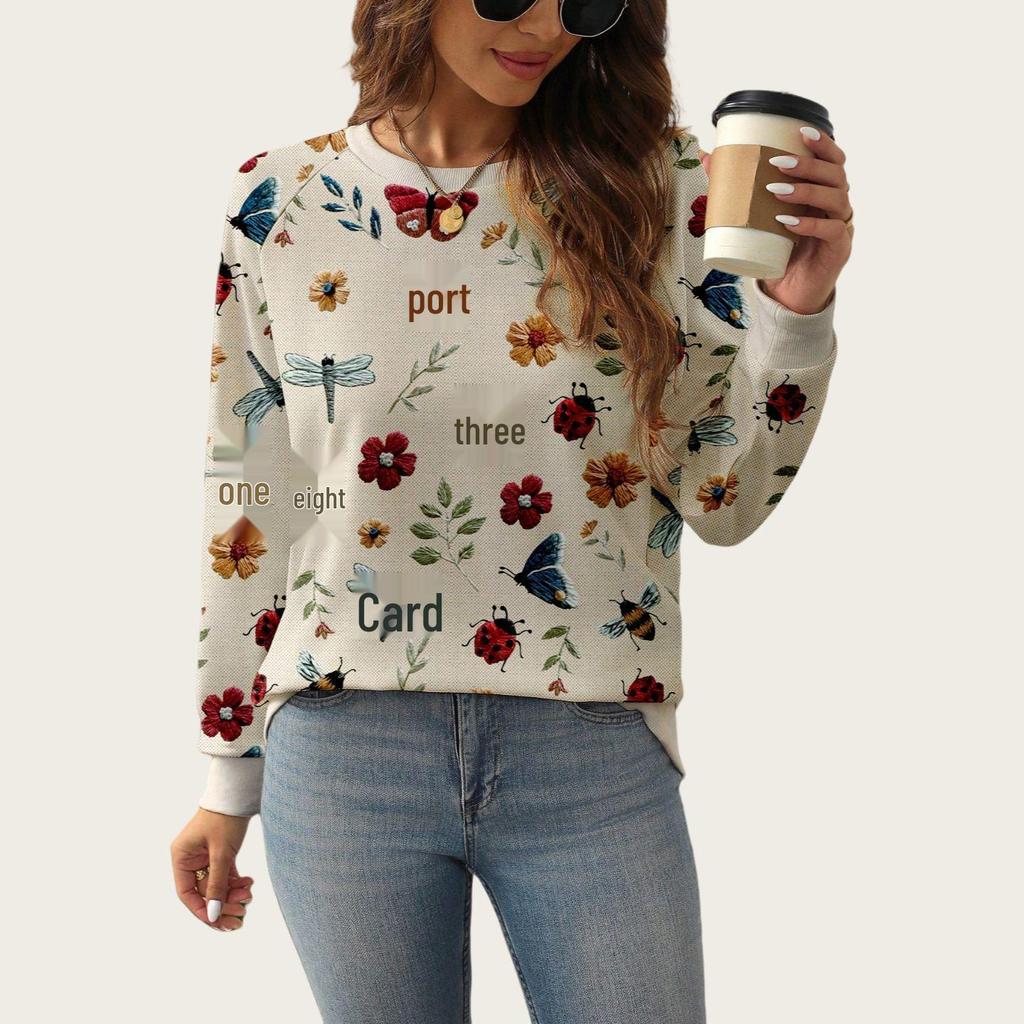 2025 European & American Women's Plus Size 3D Print Casual Pullover Sweatshirt for Autumn/Winter