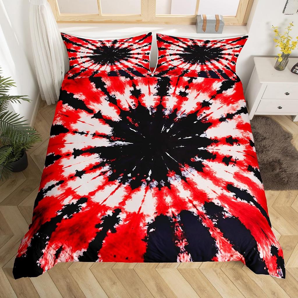 Tie Dye Duvet Cover Set Bohemian Hippie Spiral Printing Queen Bedding Sets Ethnic Boho Comforter Cover Sets For Men Women Kids