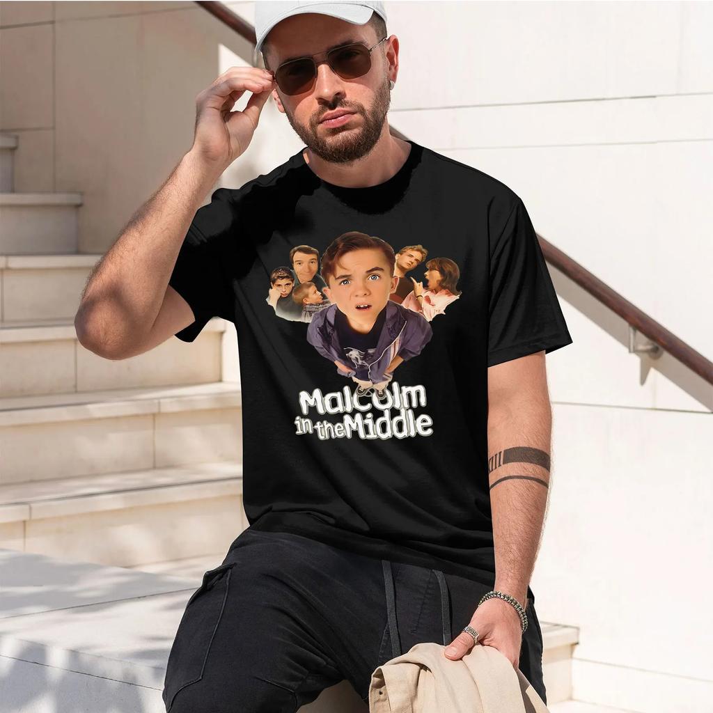 MAlcolm in theMiddle heavyweight retro printed pattern fun round neck T-shirt for daily comfort