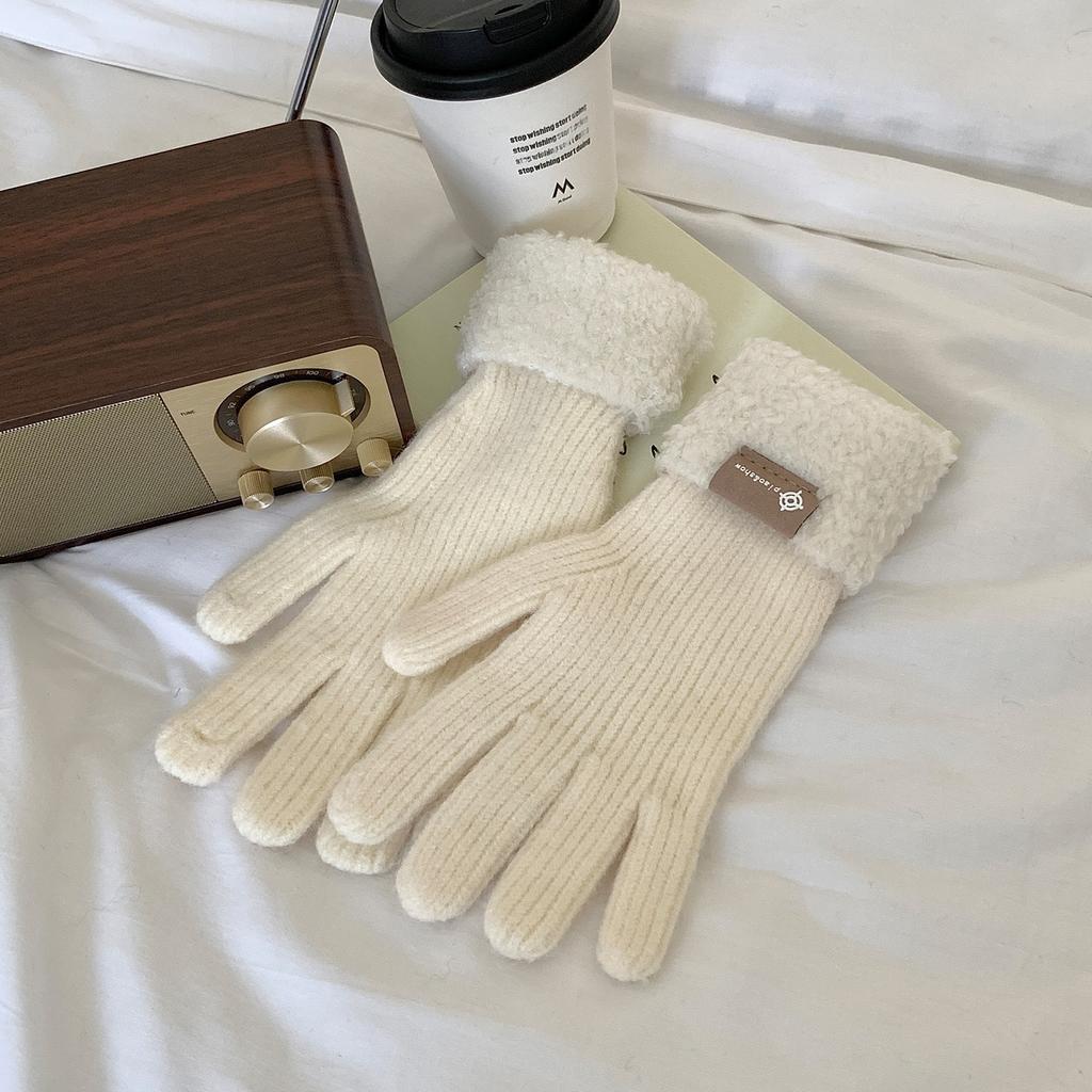 Full finger Touch Screen Thickened Warm Woolen Knitted Gloves for Autumn and Winter New Style Finger Separated Cycling Hand Protection for Women