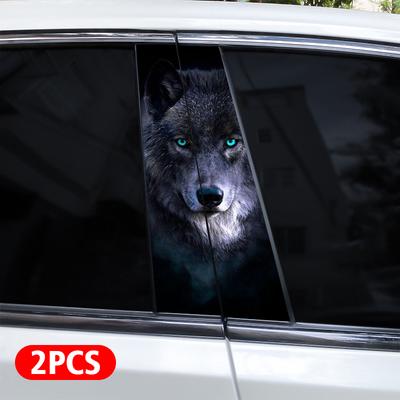 2pcs Wolf Head Car B-Pillar Sticker Vinyl Waterproof Car Center Pillar Sticker DIY Animal Style Car Window Pillar Sticker
