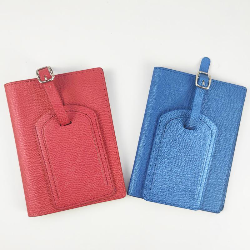 Multi-Function PU Leather Passport Cover & Luggage Tag Set with Pen Holder and Edge Stitching