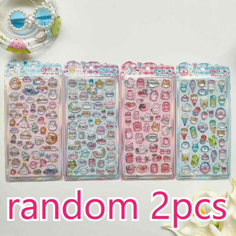 4pcsCute Cartoon Animal Cat and Fruit 3D Embossed Stickers, Handmade Stickers for Diary Decoration, Cute Stationery Stickers