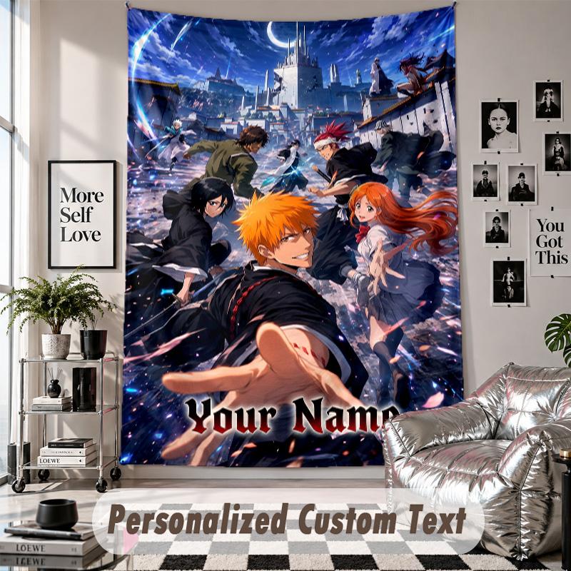Custom Tapestry Wall Hanging, Bleach anime Personalized Name Text Home Wall Decor