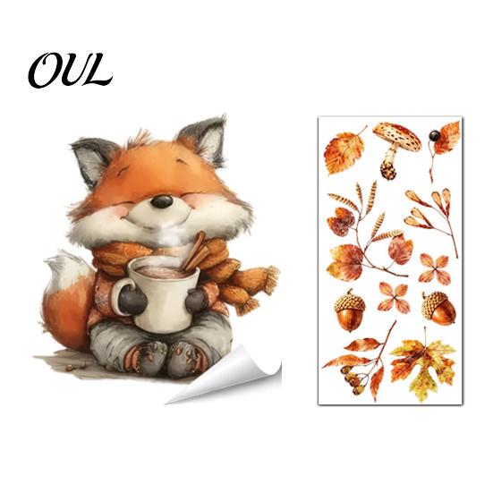 Static Window Decals of Forest Animals Autumn Sticker with Cute & Maple Leaves, Removable Harvest Pastoral Theme Art Festival Clings, Waterproof