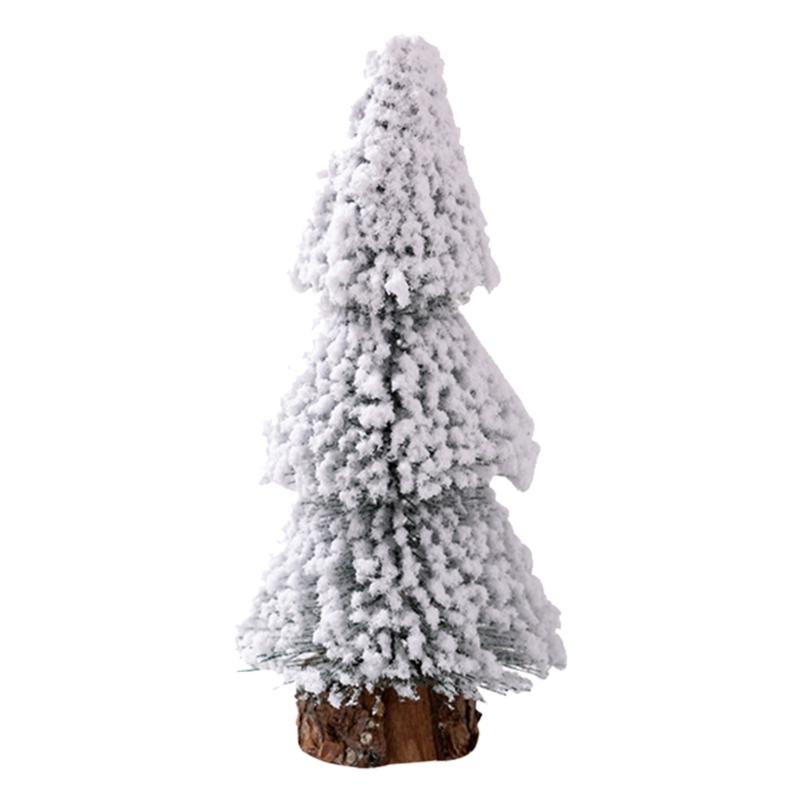

Small Snow Pine Tree Desktop Miniature Christmas Tree with Wood Base for Holiday Party Home Tabletop Decoration