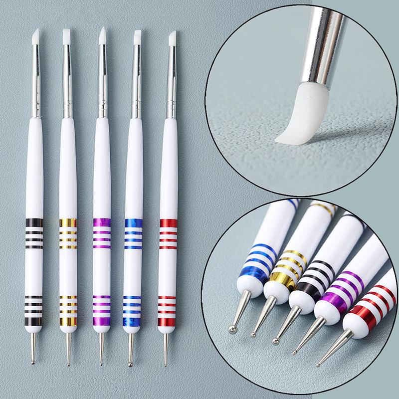 5Pcs/Set 2-Way Silicone Nail Art Pen Carving Emboss Hollow Gel Shaping Nail Brush Diy Dotting Pen Manicure Drawing Painting Tool
